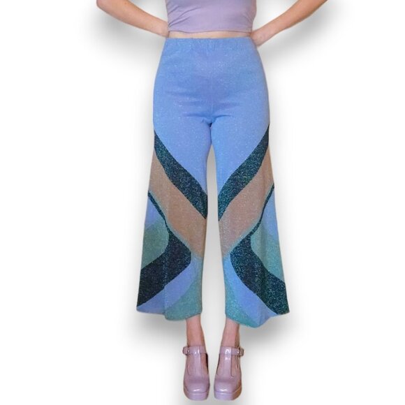 CIRCUS HOTEL Glitter Knit Geometric Colorblock Trousers - Picture 1 of 12